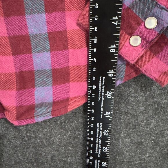 Wrangler Shirt Women's Small Pink Purple Plaid Western Pearl Snap Flannel Cowboy - Picture 5 of 6